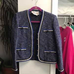 Vintage Castleberry Blue Tweed Knit Mini Jacket Blazer